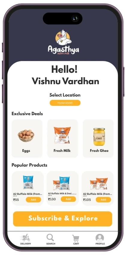App home screen showing categories and products